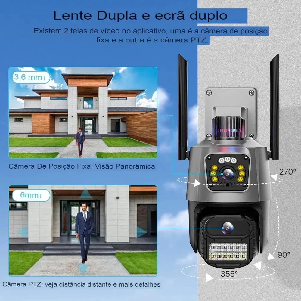 Câmera Segurança Wifi Ip Lente Dupla 2x 3mp Externa 360° A prova Dágua Cor Cinza — imagem 5