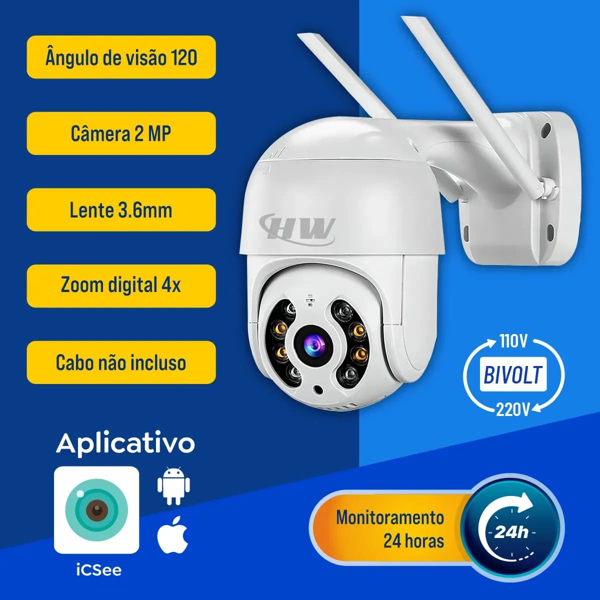 Kit 2 Câmera Segurança Ip Interna Externa Wifi iCSee Infravermelho Prova D’Água - HW — imagem 5