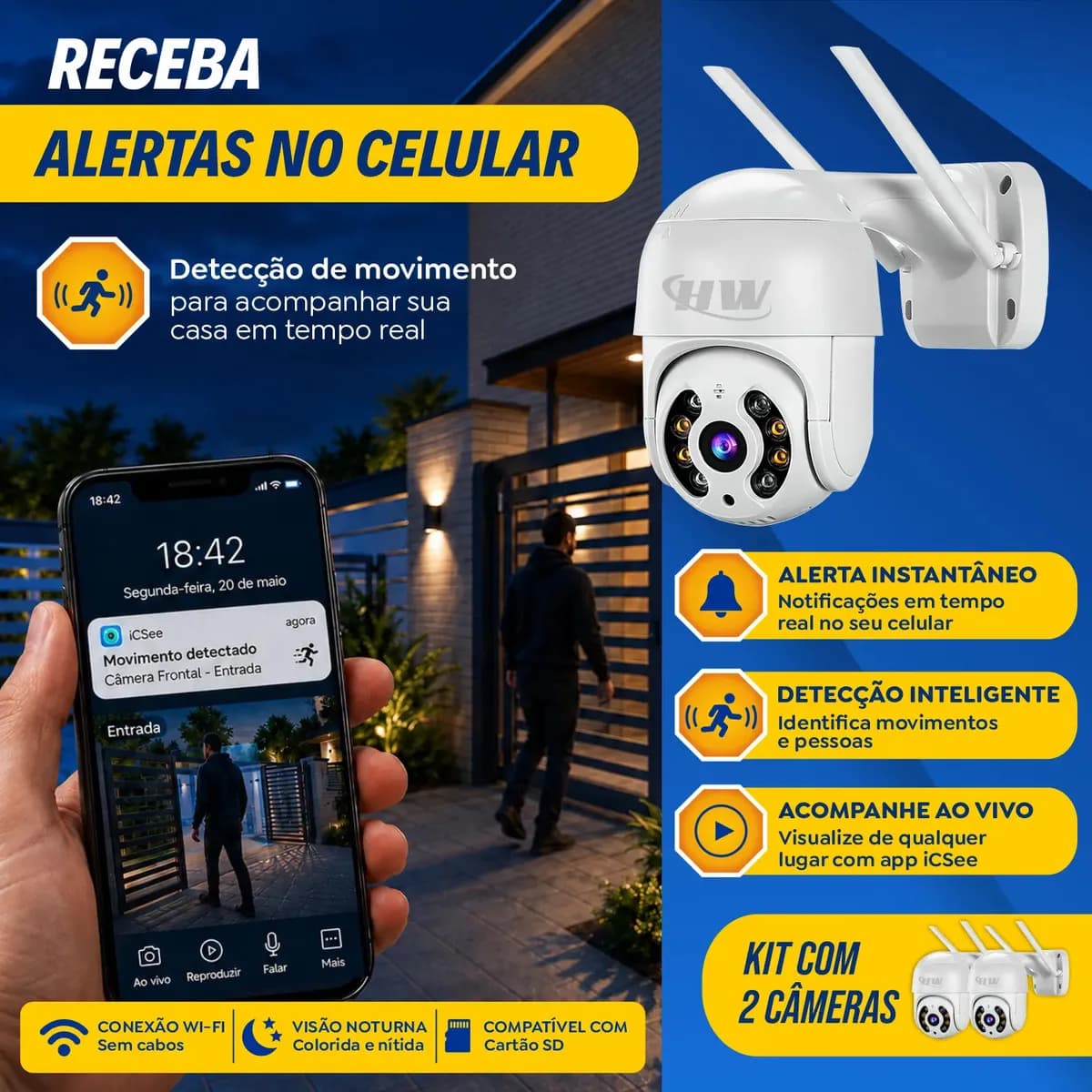 Kit 2 Câmera Segurança Ip Interna Externa Wifi iCSee Infravermelho Prova D’Água - HW — imagem 6