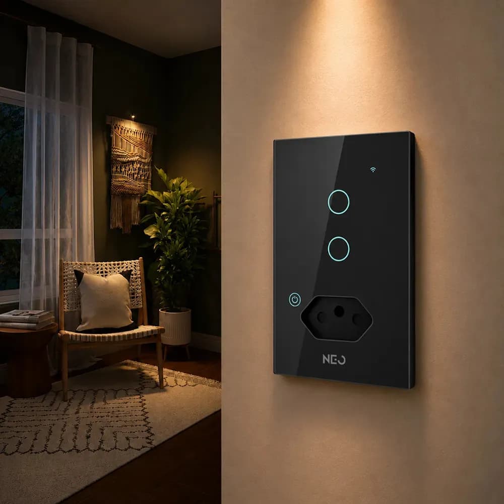 Interruptor Inteligente Smart Wifi Alexa Google 2 Botões Tomada 4x2 Bivolt Preto Neo — imagem 6