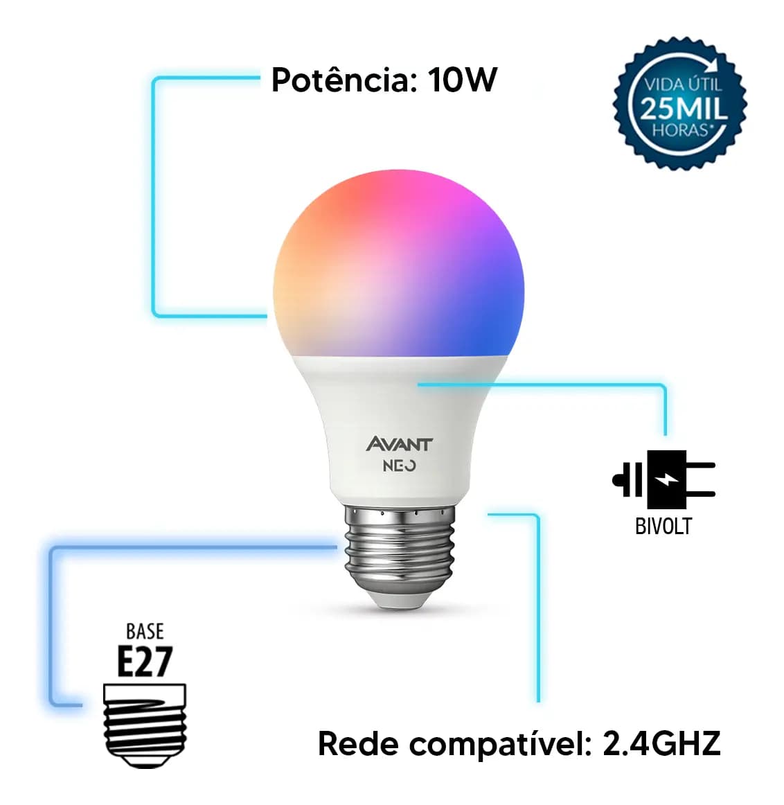 Kit 10 Lampadas Led Pera Smart Inteligente Wi Fi 2.4ghz Alexa Google 10w Rgb 2700k/6500k Branco Quente/neutro/frio E27 Cod: 290028177-10 Avant Neo — imagem 5