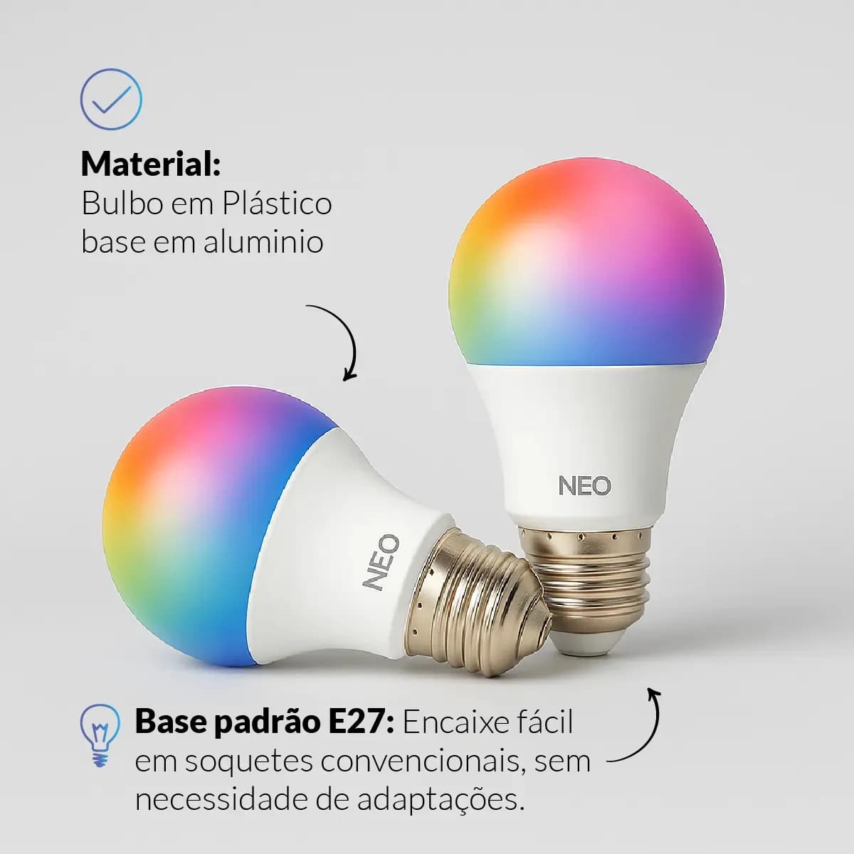 Kit 2 Lampadas Led Pera Smart Inteligente Wi Fi 2.4ghz Alexa Google 10w Rgb 2700k/6500k Branco Quente/neutro/frio E27 Cod: 290028177-2 Avant Neo — imagem 6