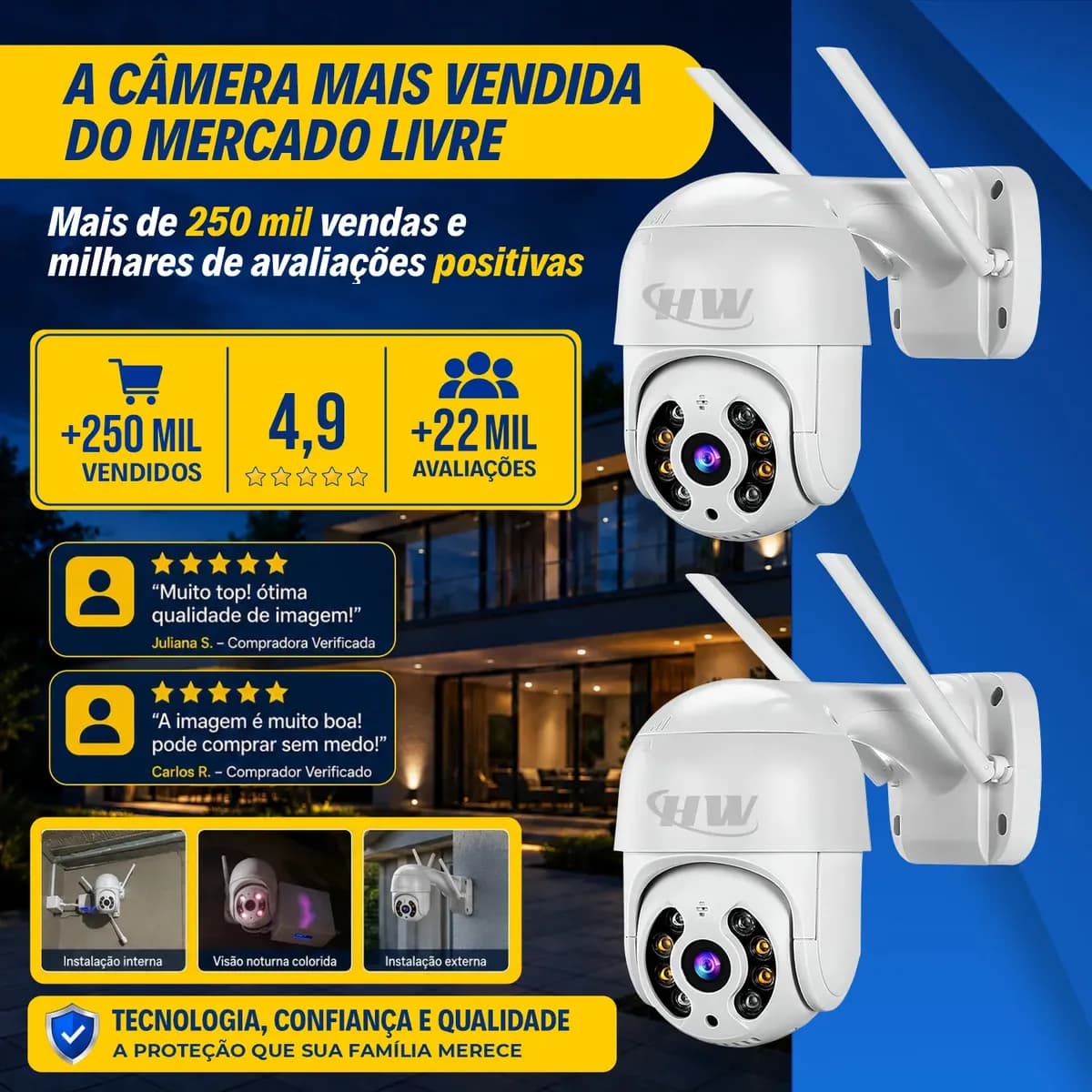 Kit 2 Câmera Segurança Ip Interna Externa Wifi iCSee Infravermelho Prova D’Água - HW — imagem 4