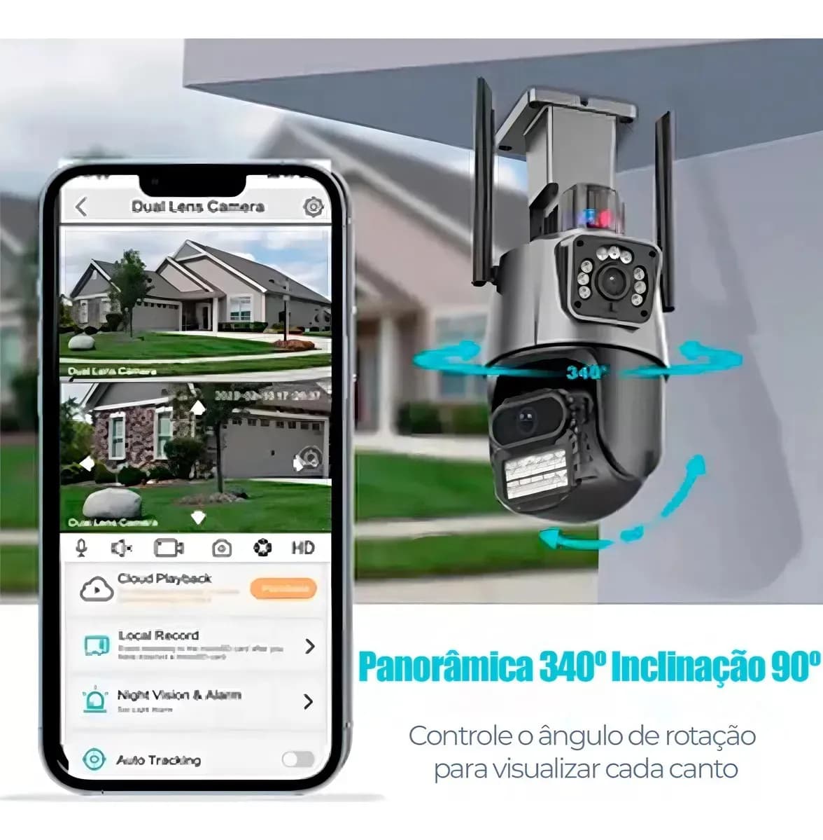Câmera Segurança Wifi Ip Lente Dupla 2x 3mp Externa 360° A prova Dágua Cor Cinza — imagem 4