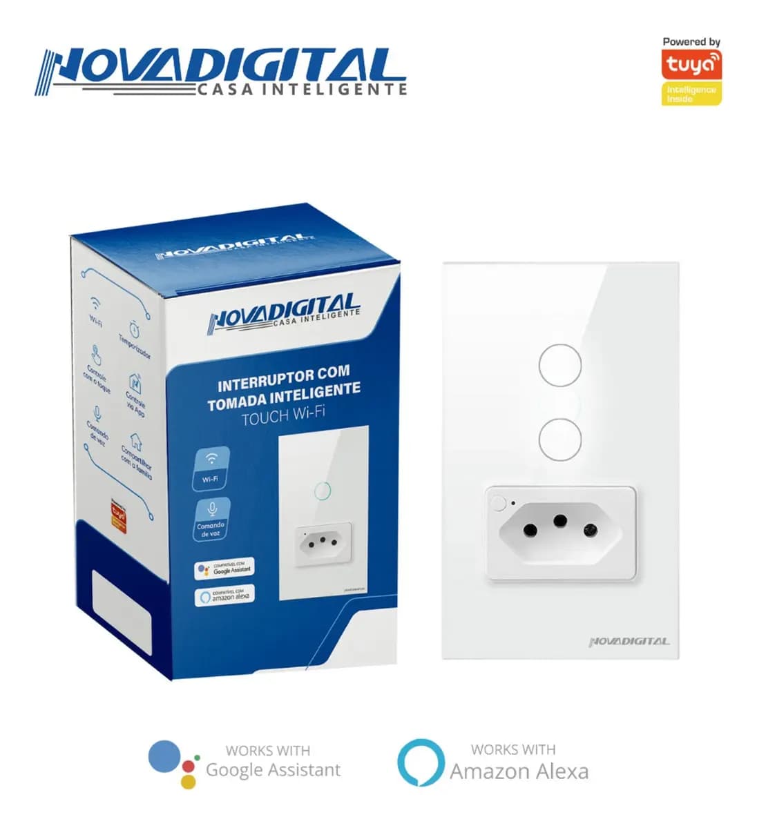Interruptor Wifi Inteligente 2 Botões Touch C/tomada Alexa Cor Branco — imagem 3