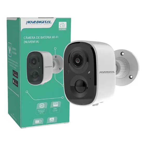 Câmera Segurança Inteligente Externa Wifi Novadigital Com Bateria HD 3MP App Exclusivo Vico Home VICO-01 Branca