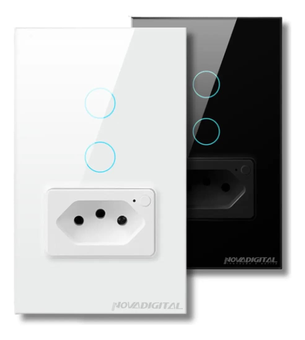 Interruptor Wifi Inteligente 2 Botões Touch C/tomada Alexa Cor Branco