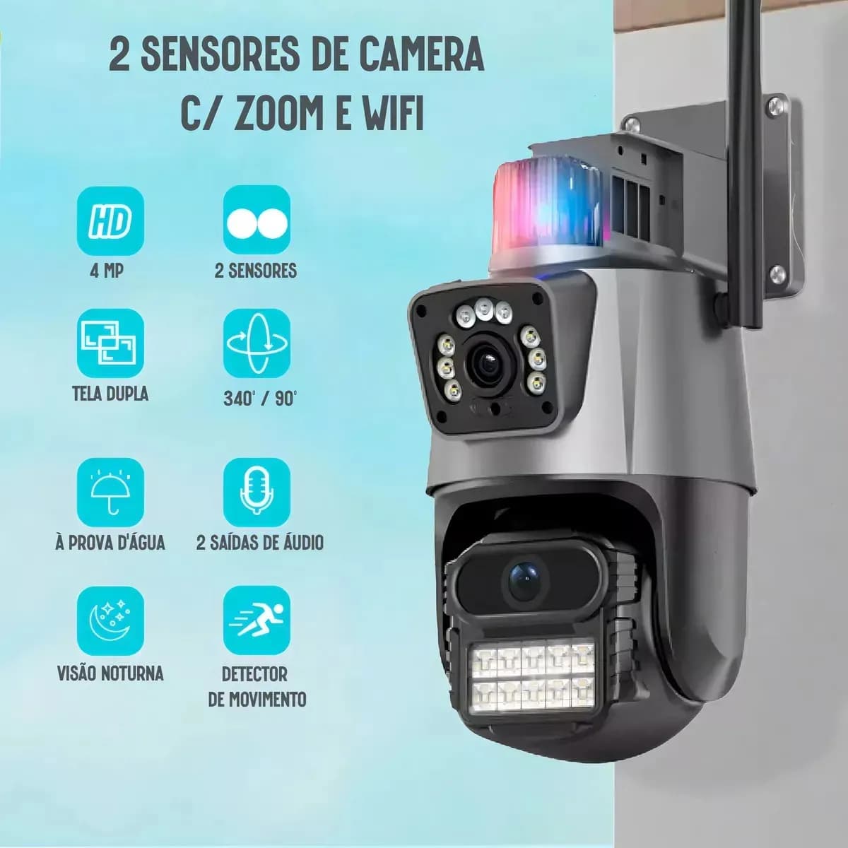 Câmera Segurança Wifi Ip Lente Dupla 2x 3mp Externa 360° A prova Dágua Cor Cinza — imagem 3