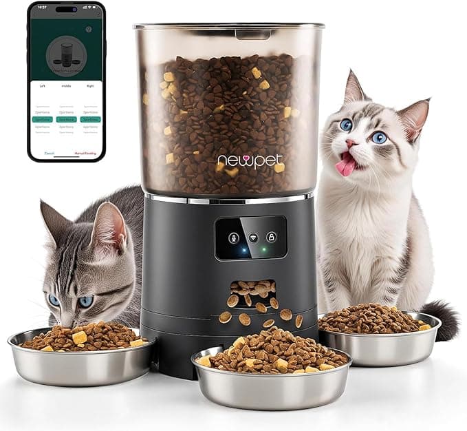 Comedouro Automatico para 3 Gatos, 6L Alimentador Autom&aacute;tico Gatos WiFi Controle Program&aacute;vel de 1 a 20 Refei&ccedil;&otilde;es, Fonte de Alimenta&ccedil;&atilde;o Dupla, Chamada de Refei&ccedil;&atilde;o de 10s Preto | Amazon.com.br